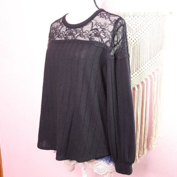 Maurices | Black Lace Long Sleeve Sweater Large - Picture 1 of 8